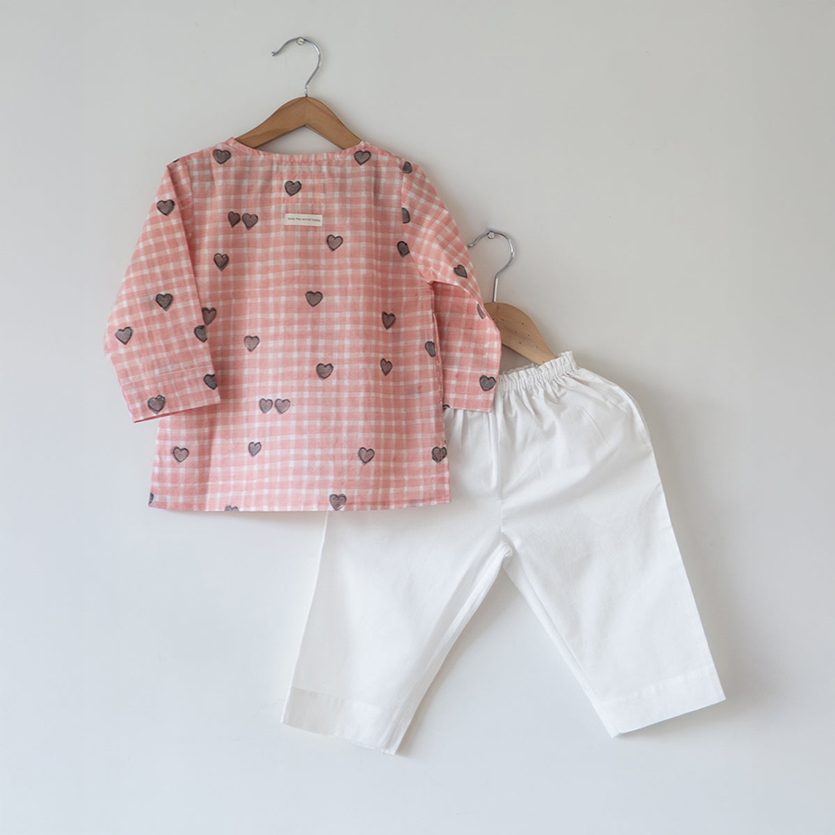 I Want To Be Like Grandpa Kurta Pajama Set In Peach Baked With Love Print