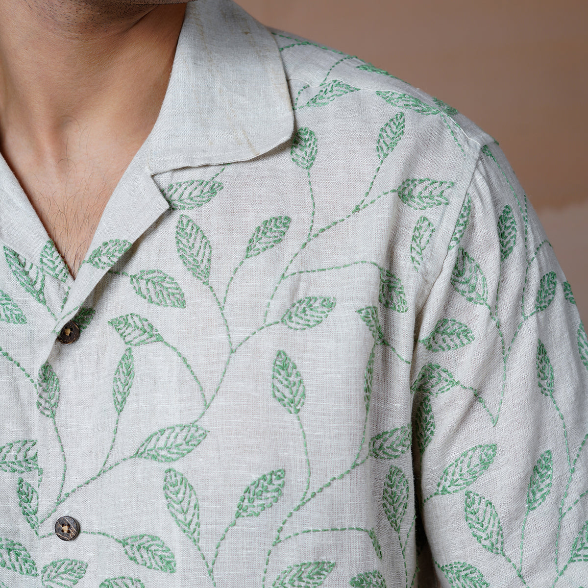 Forest Fern - Hand Embroidered Unisex Linen Shirt