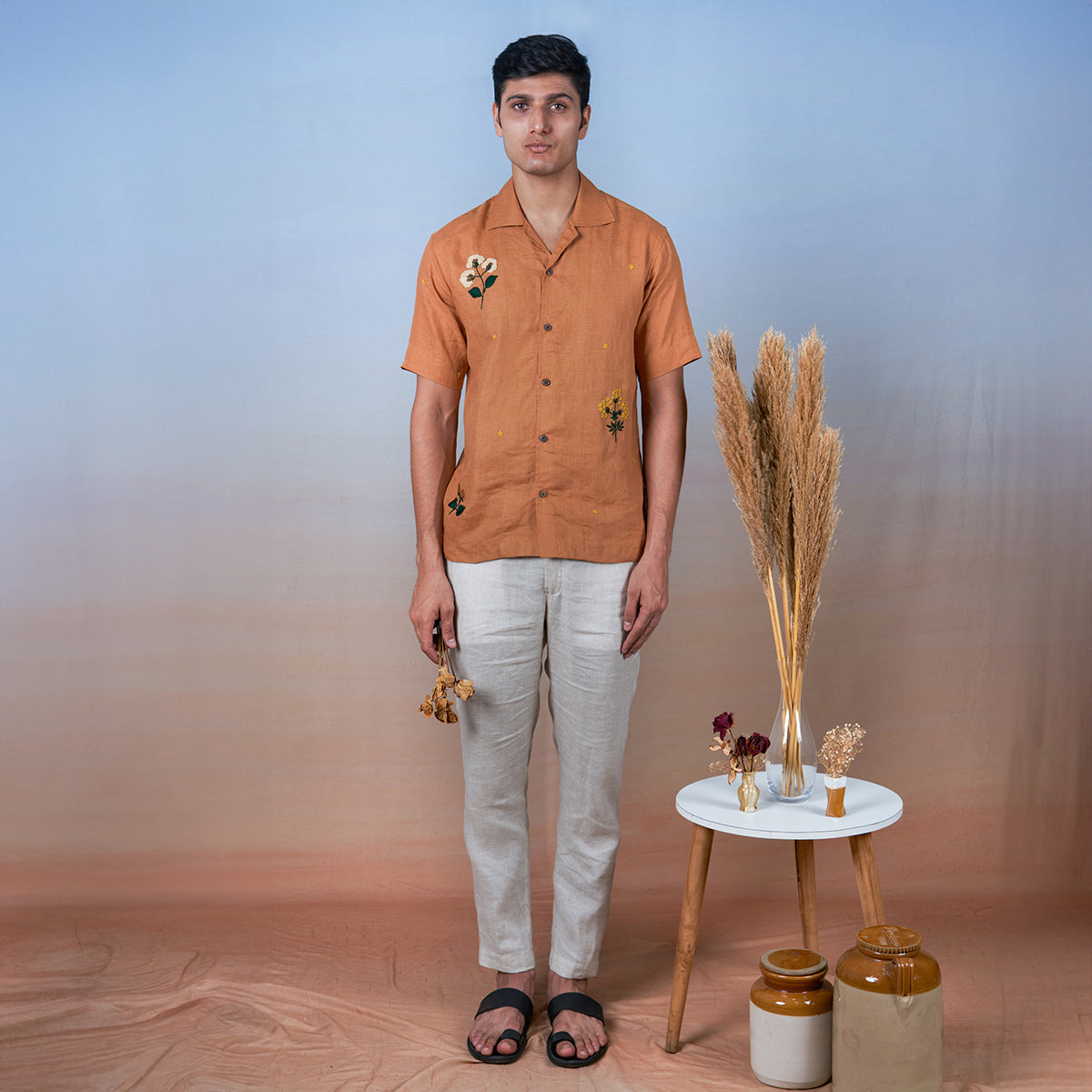 Golden Breeze - Hand Embroidered Unisex Linen Shirt