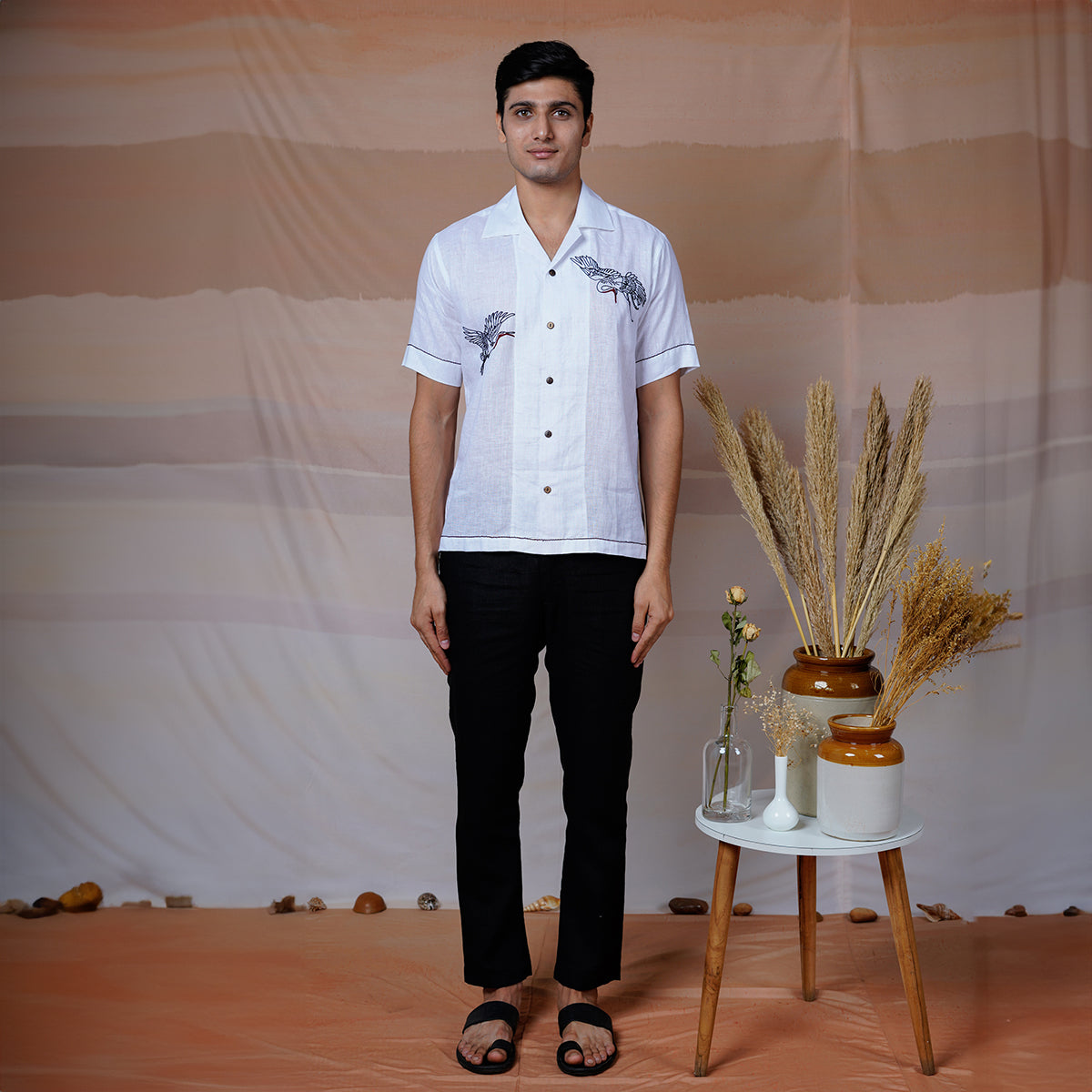 Flying Wings - Hand Embroidered Unisex Linen Shirt