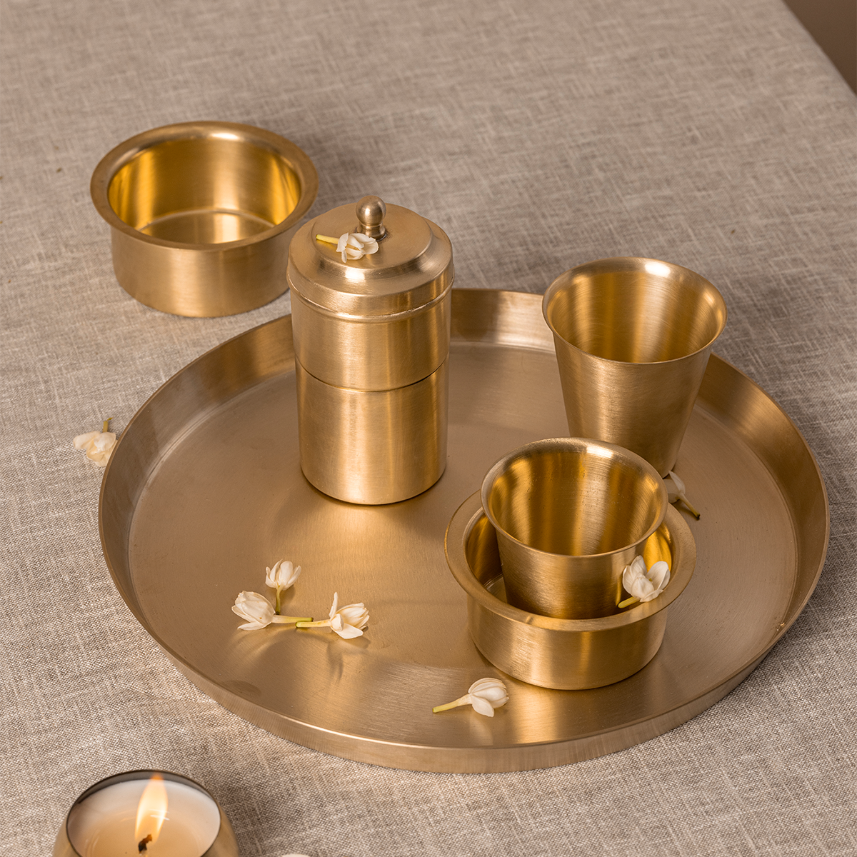 Brass Filter Coffee & Dabara Set | Gold | Set of 3 | Gift Box