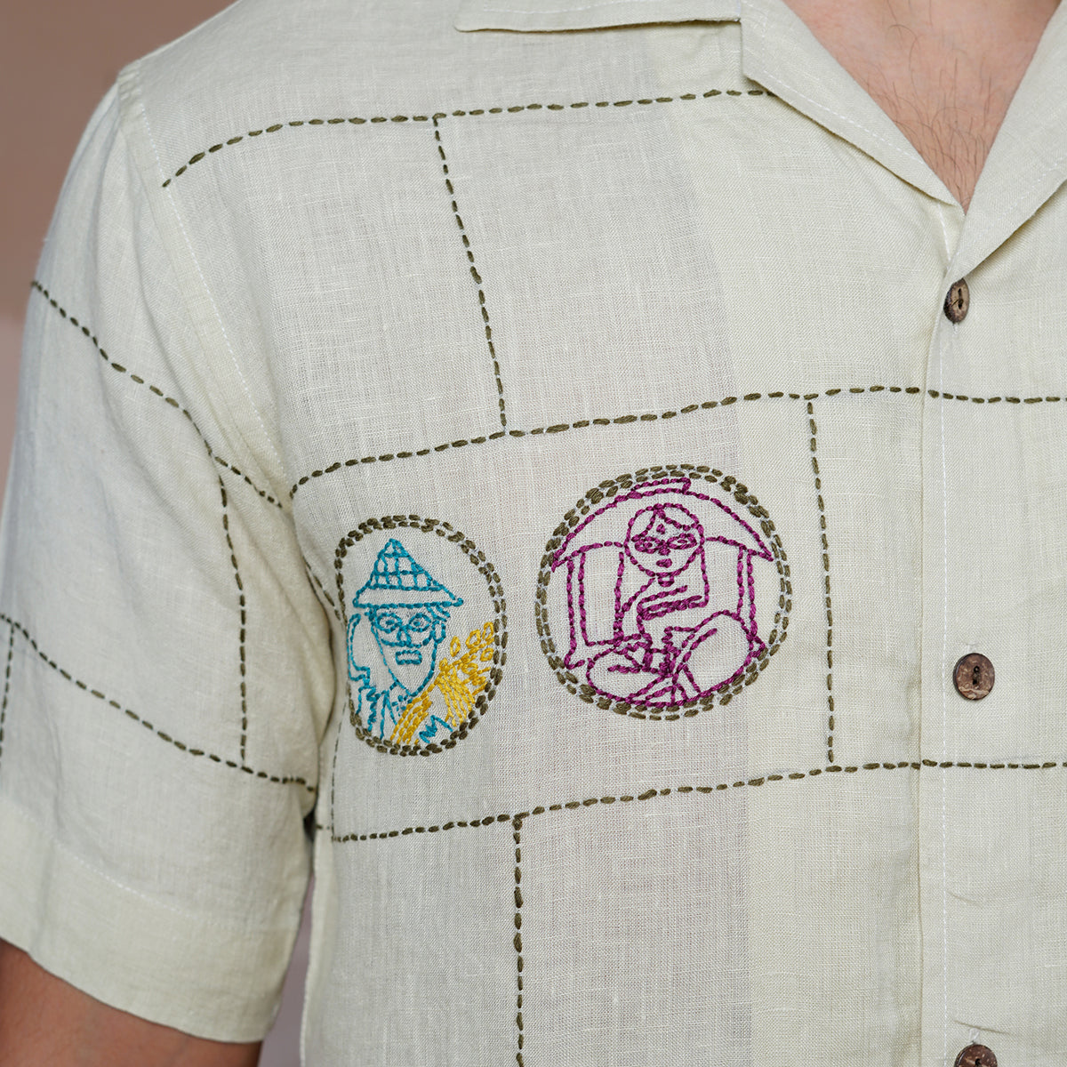 Cultural Tales - Hand Embroidered Unisex Linen Shirt