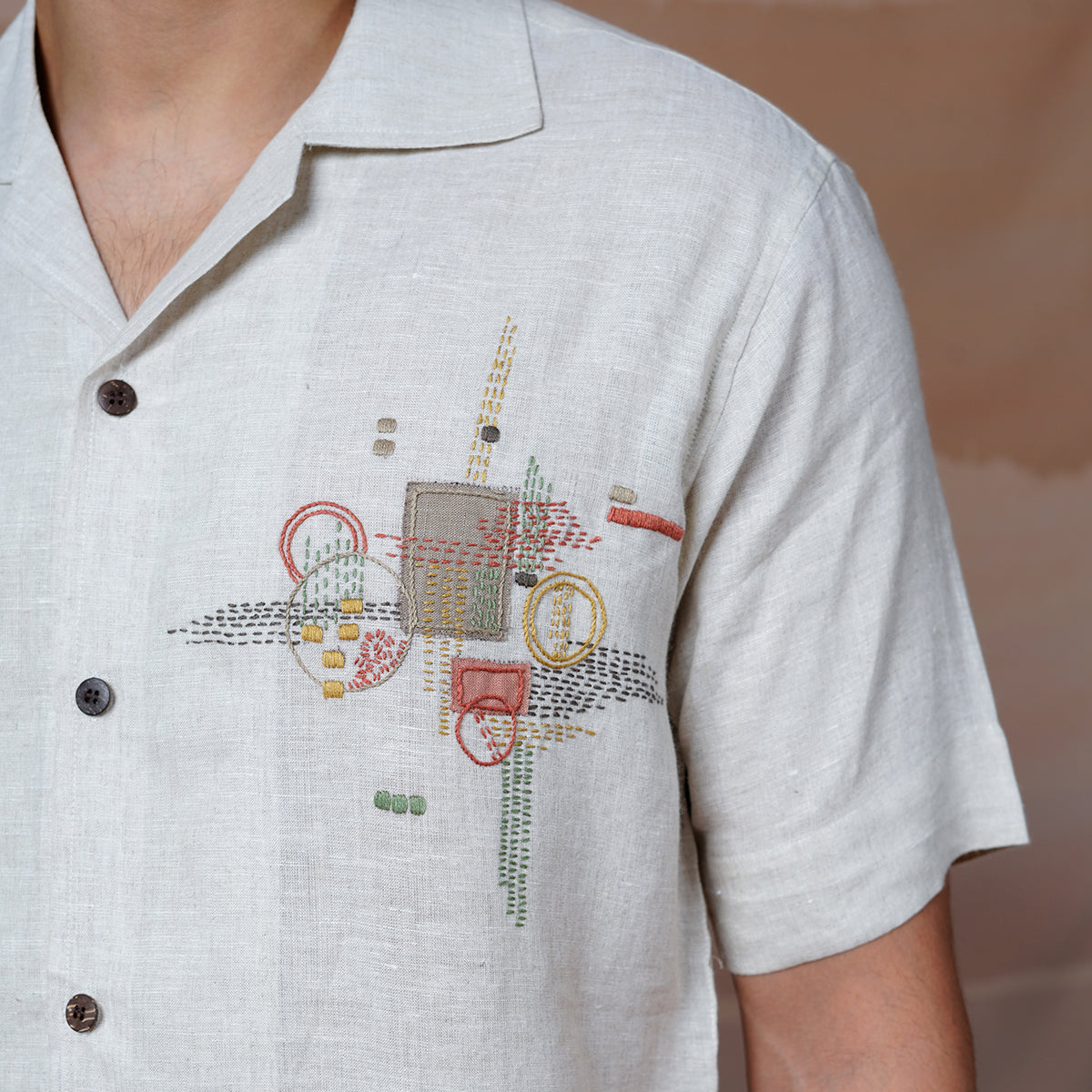 Modern Minimalsit - Hand Embroidered Unisex Linen Shirt