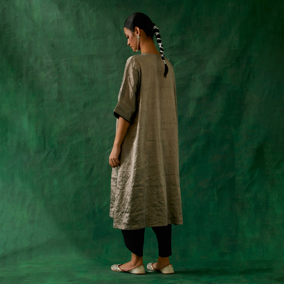 Silver Black Zari Silk Kaftan With Dhoti Salwar in Cotton Glaze (Set Of 2)