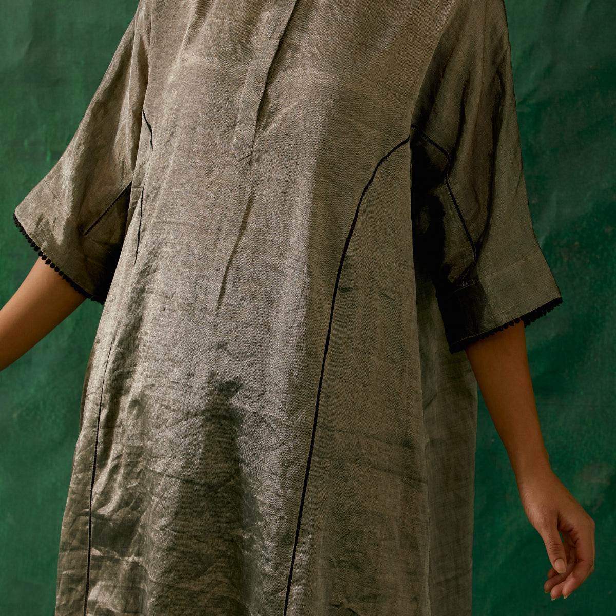 Silver Black Zari Silk Kaftan With Dhoti Salwar in Cotton Glaze (Set Of 2)
