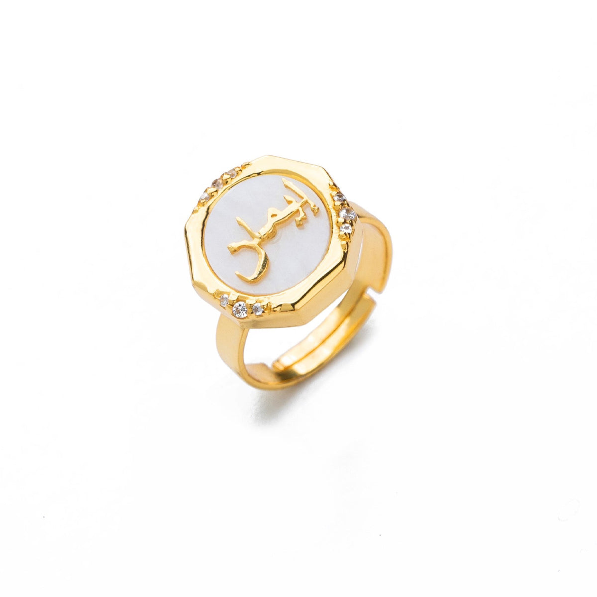 Faith Mother Of Pearl Studded Ring - Adjustable