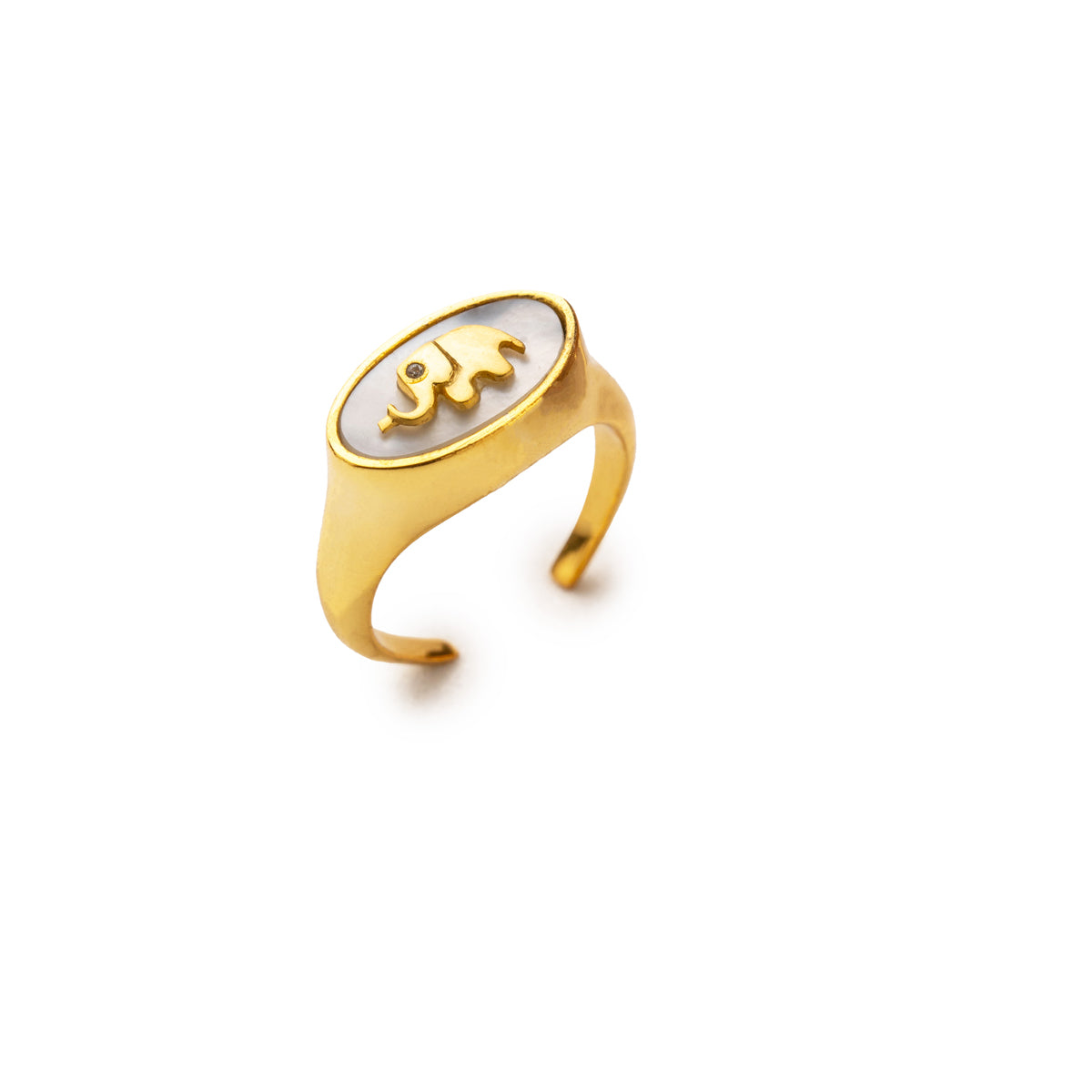 Elephant Mother of pearl Signet Ring Adjustable