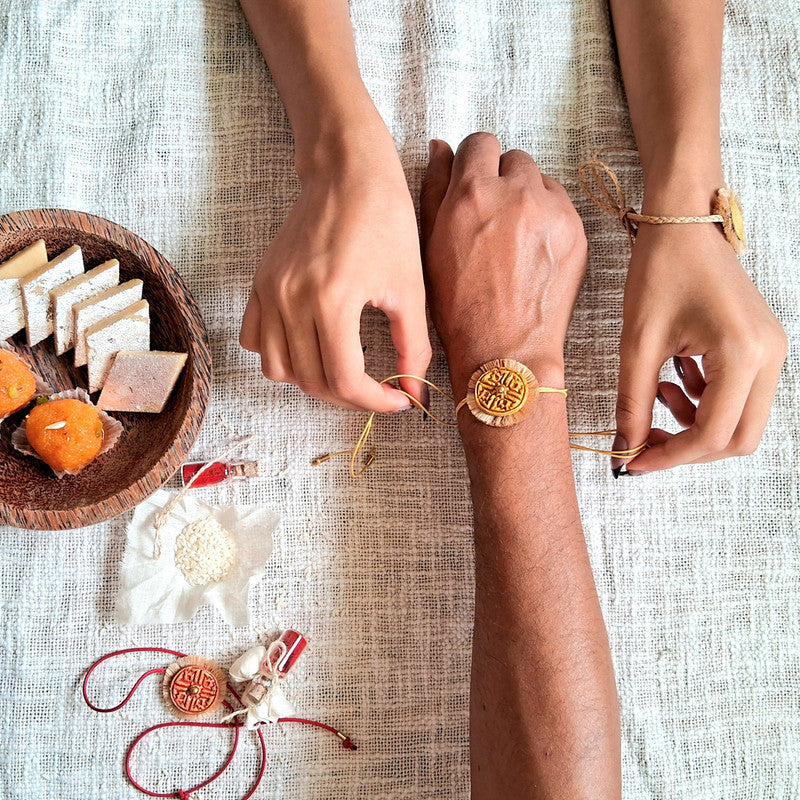 Cotton Rakhi For Bhai | Swastika Rakhi | Mustard Yellow