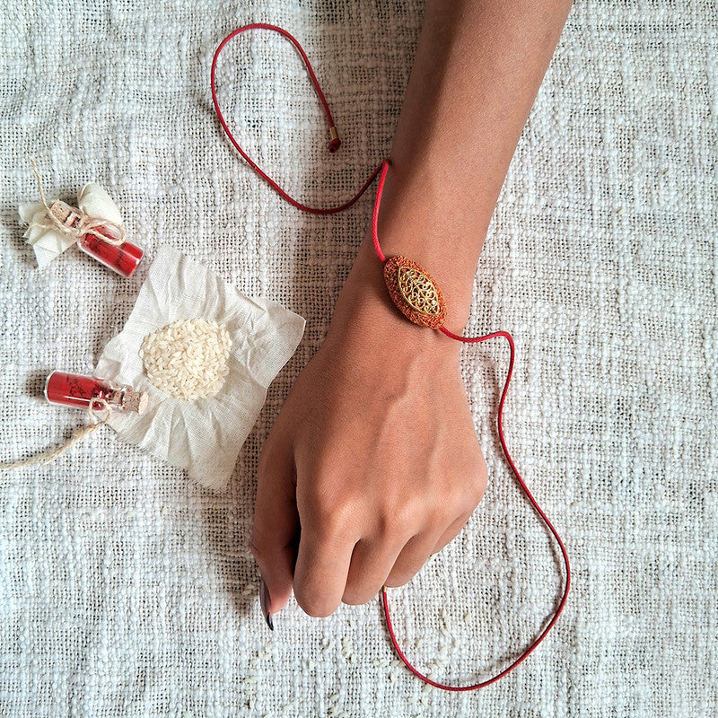 Cotton Rakhi For Bhaiya | Naquashi Rakhi | Red