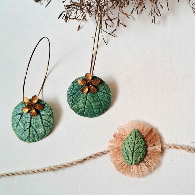 Jute Rakhi For Bhaiya | Leaf Rakhi & Earring | Set of 2