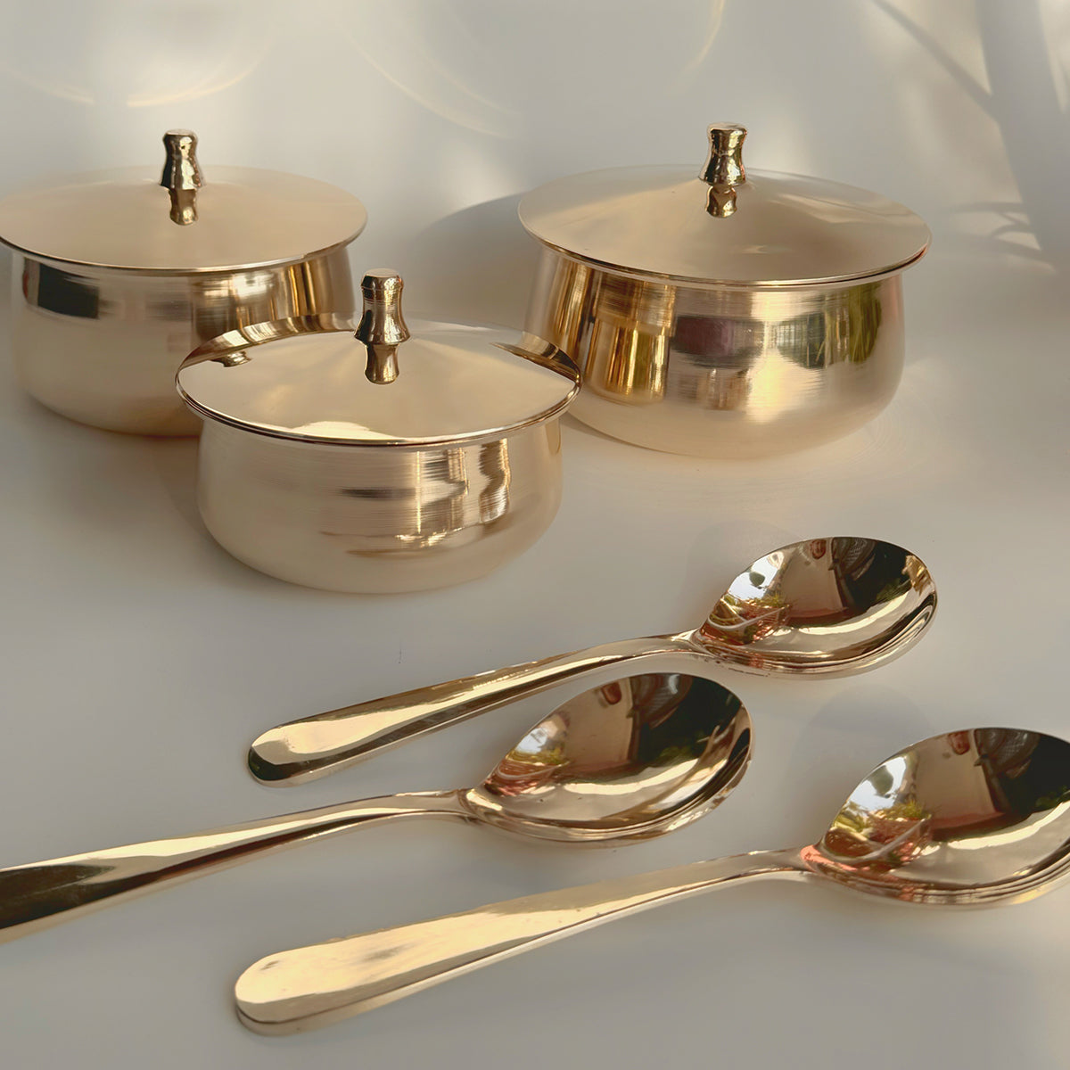 Bronze Serving Bowl Set | with Ladles | Gold | 6 Pcs