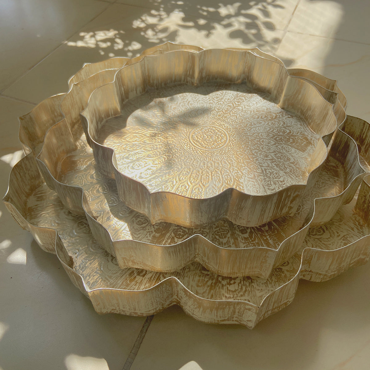 Iron Lotus Urli | Ivory & Gold | Set of 3