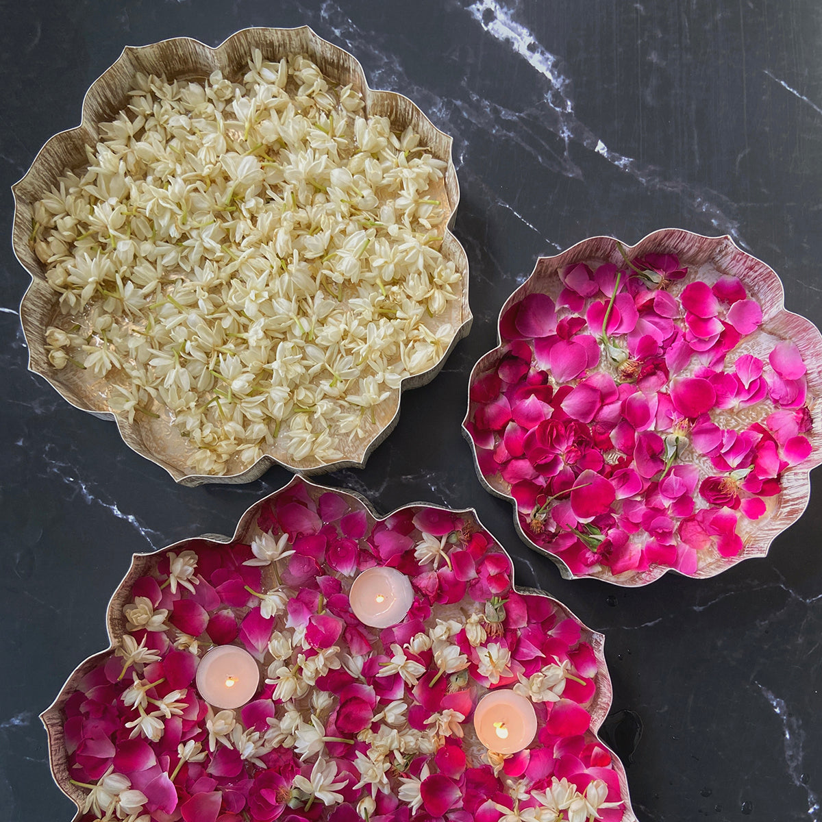 Iron Lotus Urli | Ivory & Gold | Set of 3