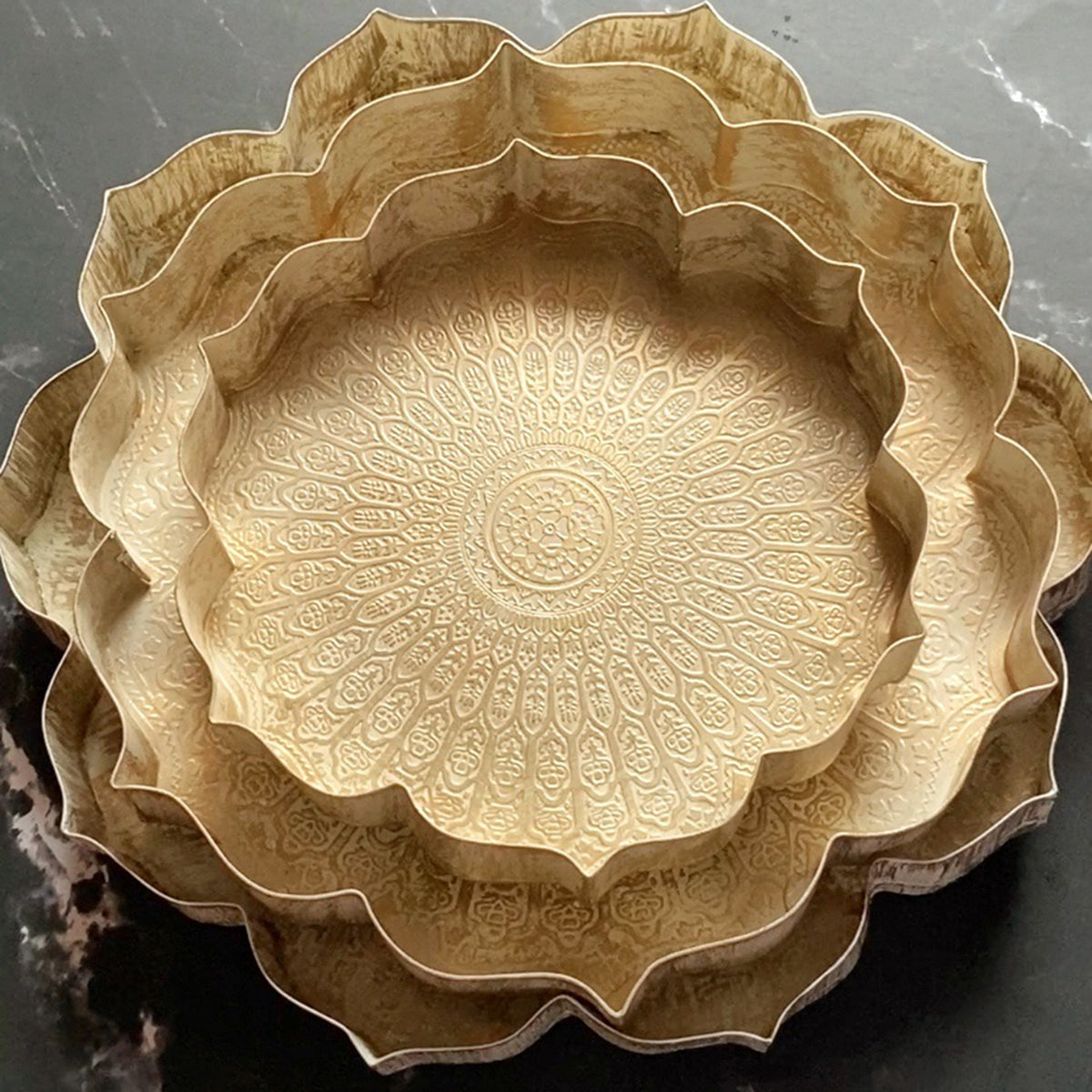 Iron Lotus Urli | Ivory & Gold | Set of 3