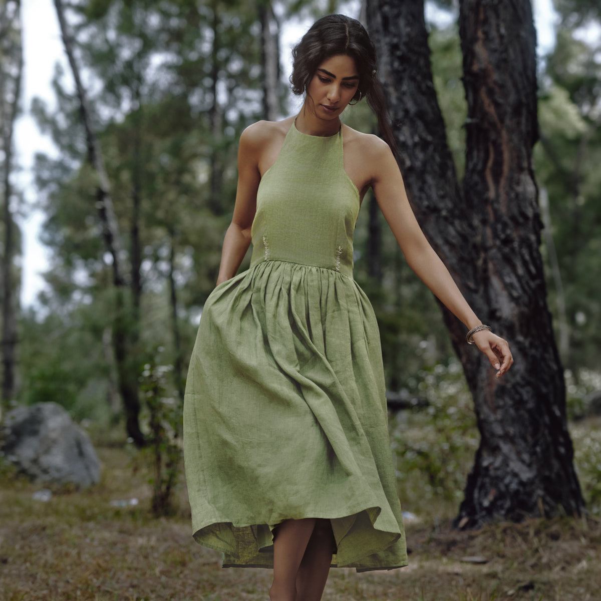 Titli Halter Dress - Sage Green