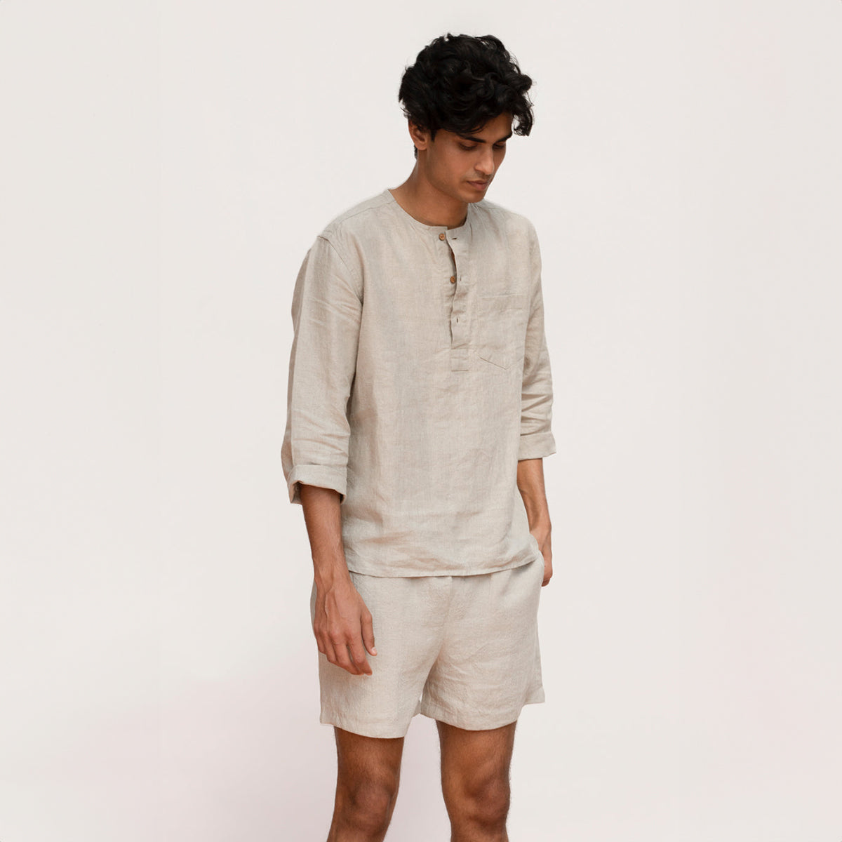 Undyed Linen Men's Shorts Set