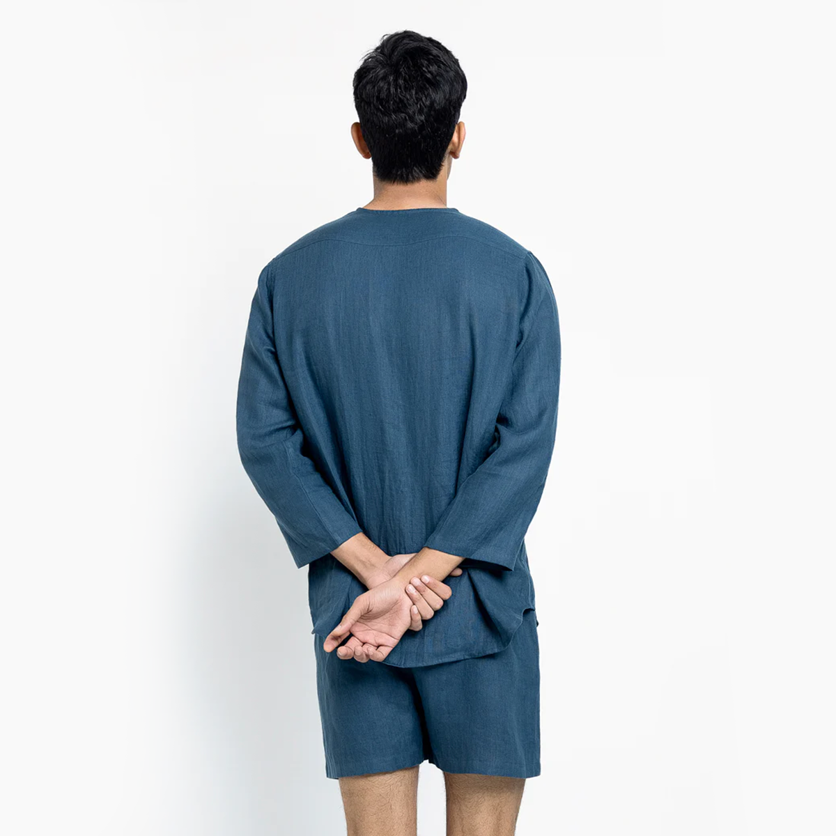 Indigo Linen Men's Shorts Set