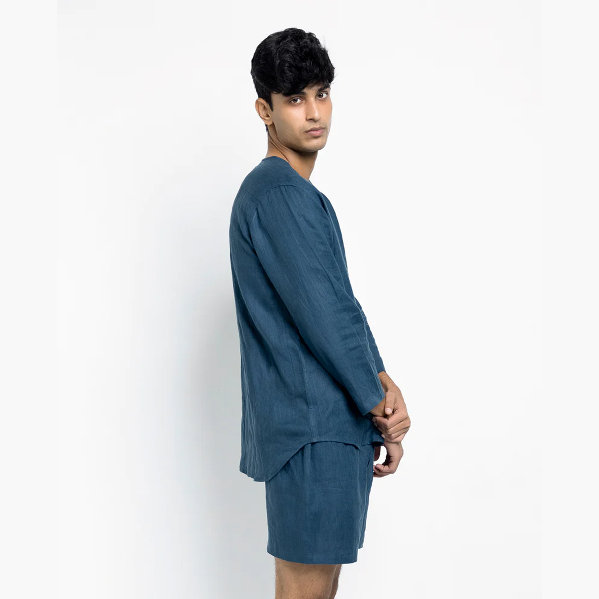 Indigo Linen Men's Shorts Set