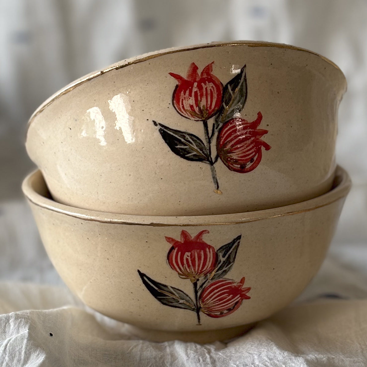 Hand painted Curry Bowl |Tulip | set of two | Finished in 24 karat gold