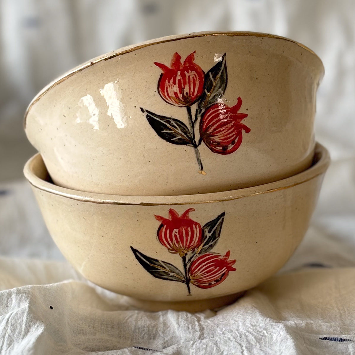 Hand painted Curry Bowl |Tulip | set of two | Finished in 24 karat gold