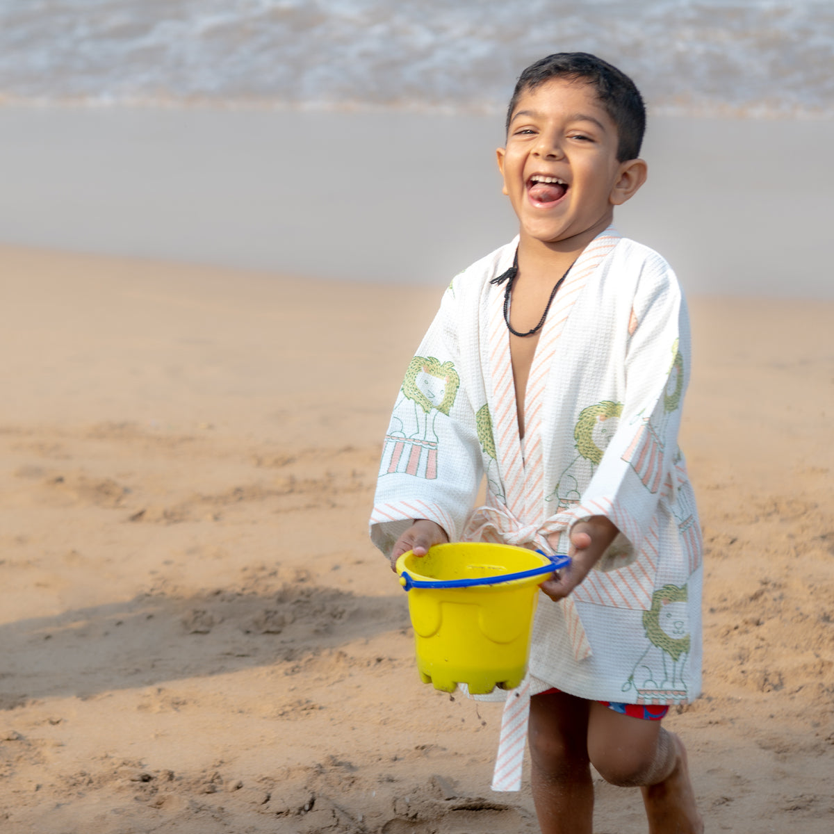 Organic Cotton Baby Bath Robe - Circus | Peach