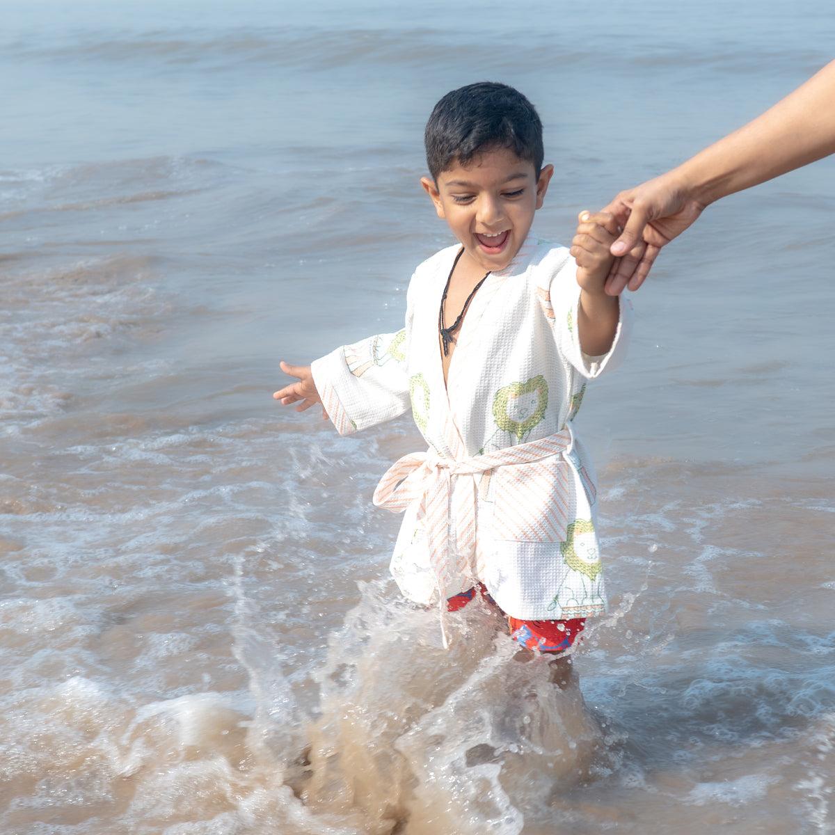 Organic Cotton Baby Bath Robe - Circus | Peach