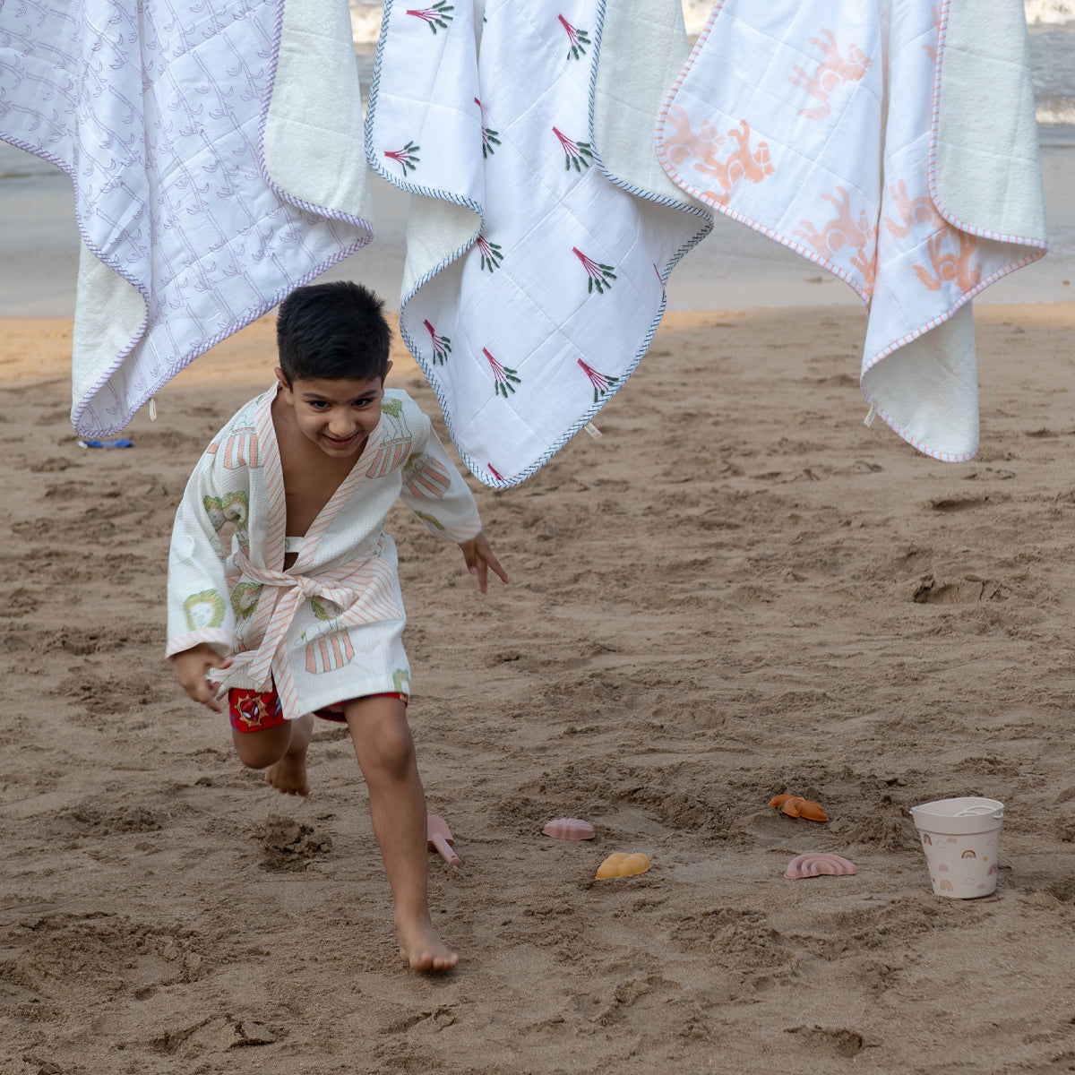 Organic Cotton Baby Bath Robe - Circus | Peach