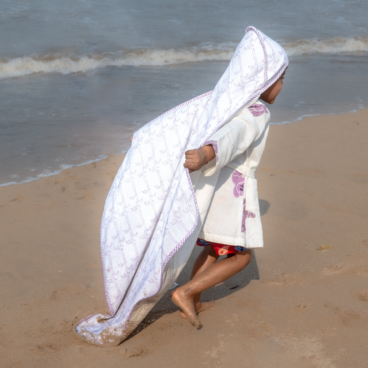 Baby Hooded Towel | Pure Cotton Terry - Tree | Purple