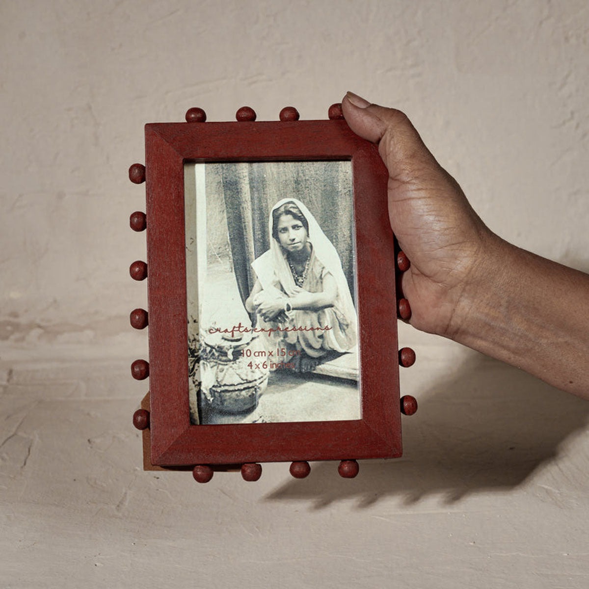Beaded Wooden Photo Frame | Red | Holds 4x6 Inch Photo