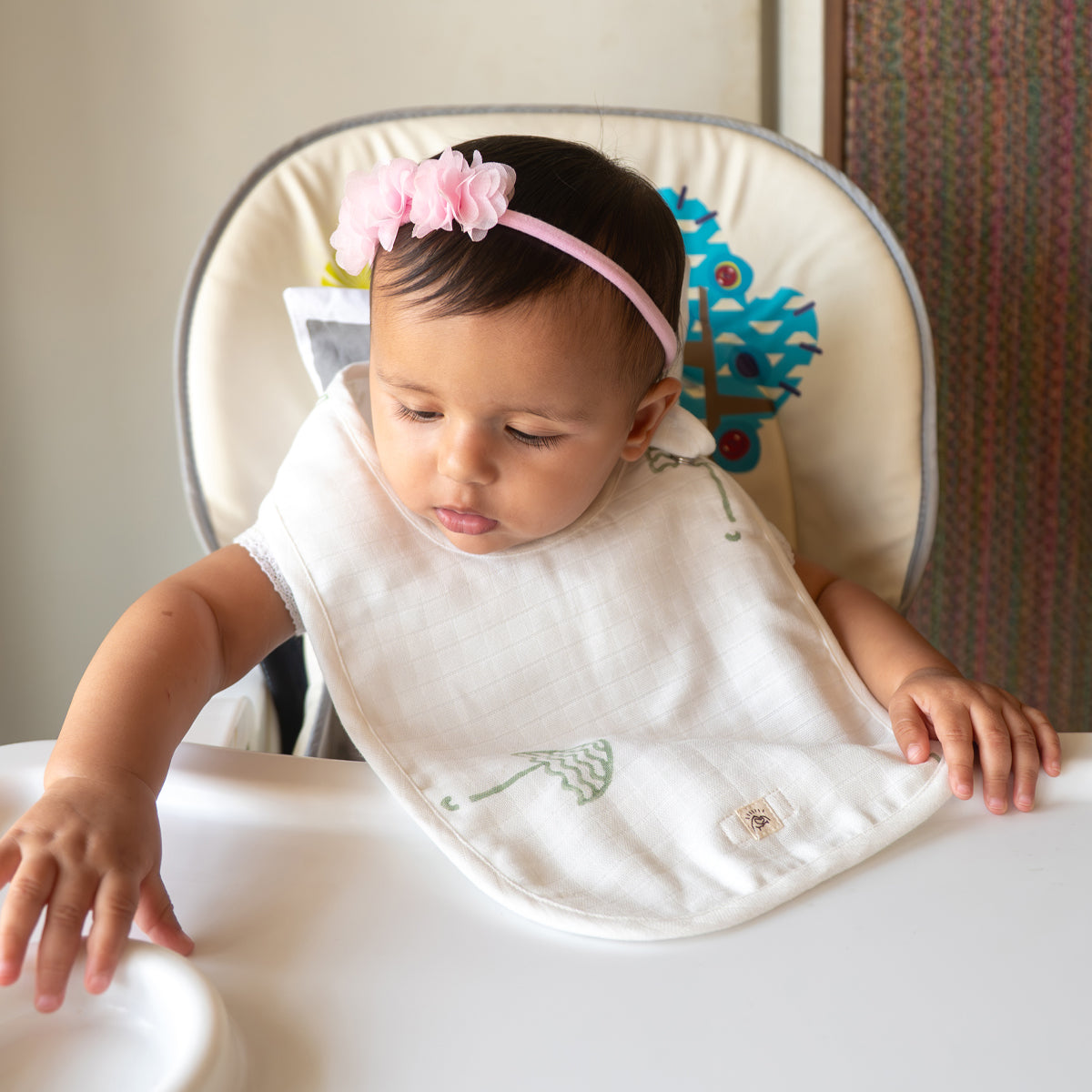 Organic Muslin Baby Bib - Elle Umbrella | Green