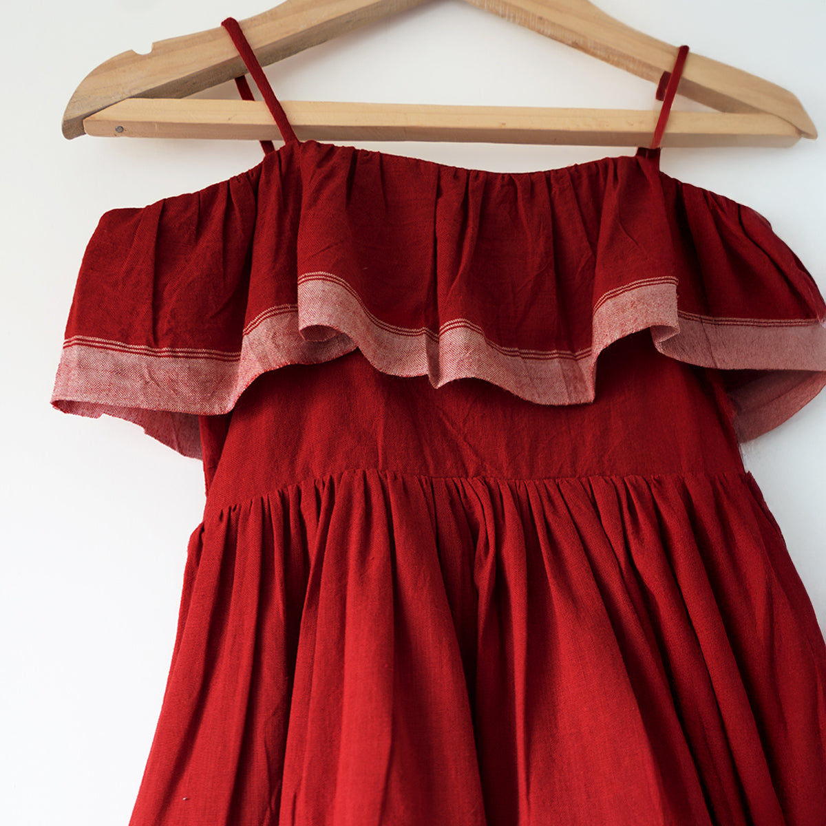Fool’S Paradise Tiered Maxi Dress In Red Handwoven Cotton