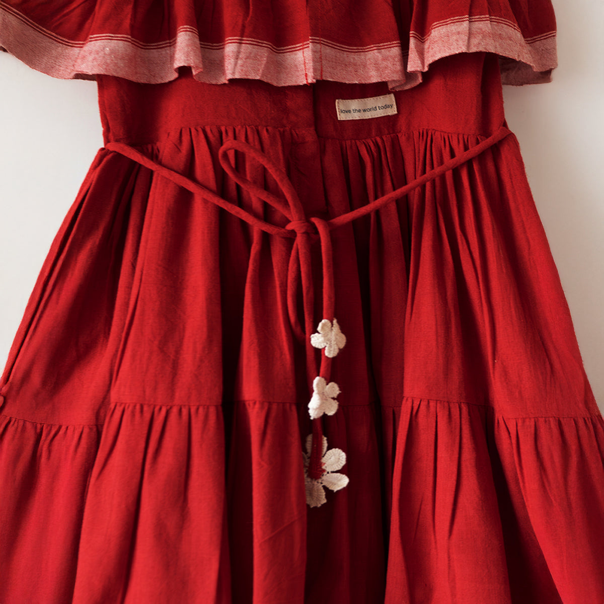 Fool’S Paradise Tiered Maxi Dress In Red Handwoven Cotton