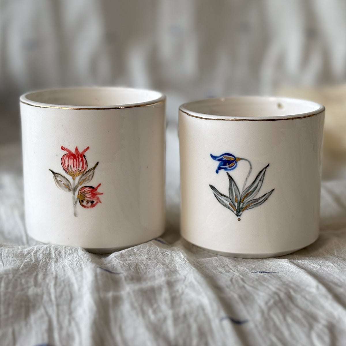 Hand painted Porcelain Candle glasses |Set of two | Mixed Design|Finished in 24 karat gold
