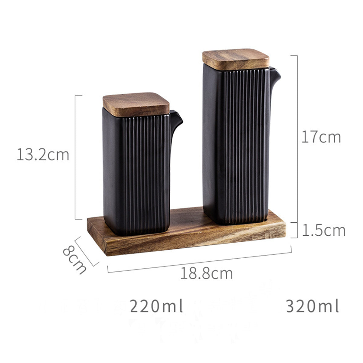 Ceramic - Oil Bootle with Wooden Lid & Tray - Cobalt Blue