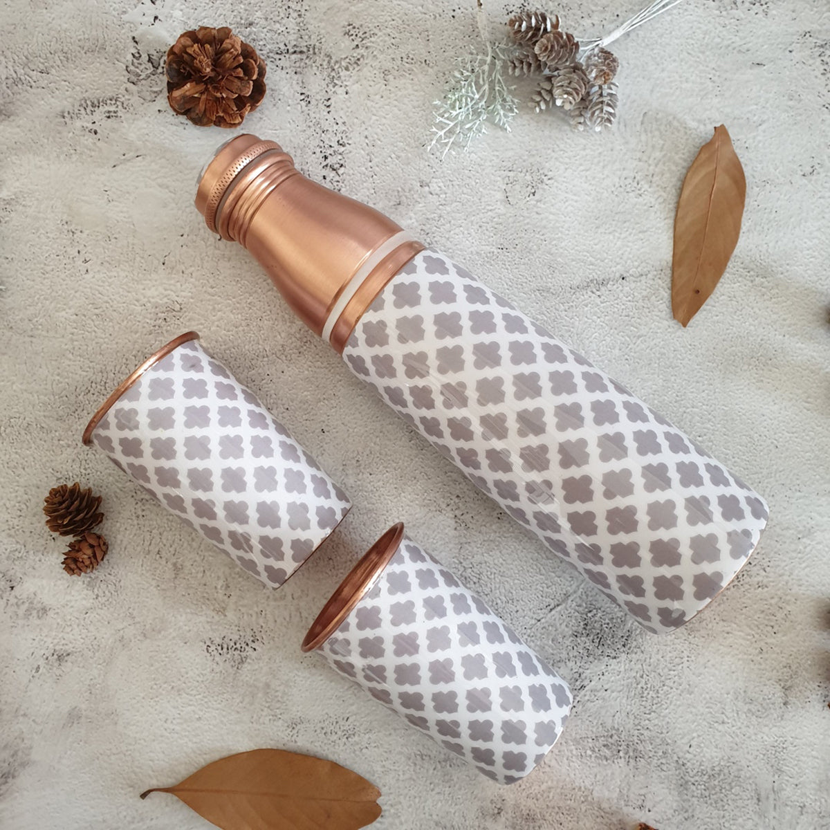 Copper Bottle Set with 2 Glasses, Moroccan Grey