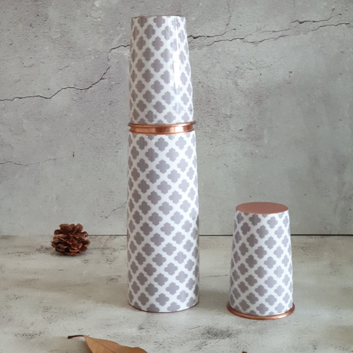 Copper Bottle Set with 2 Glasses, Moroccan Grey
