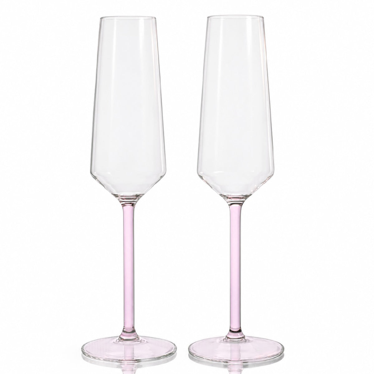 Stem Flute Glass (Set of 2) - Clear & Pink