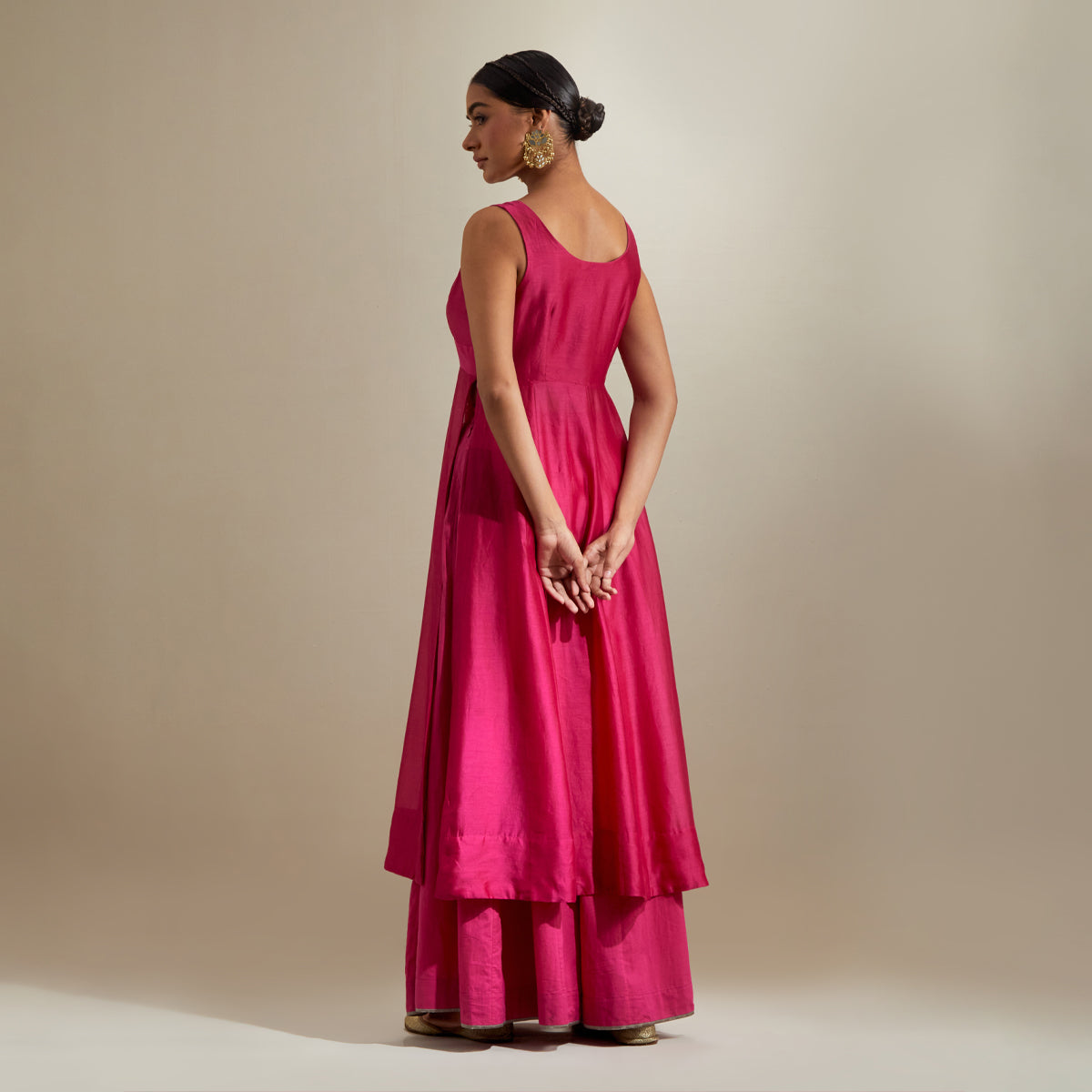 Plunge V Neck Stylise Chanderi Kurta with Cotton Palazzo