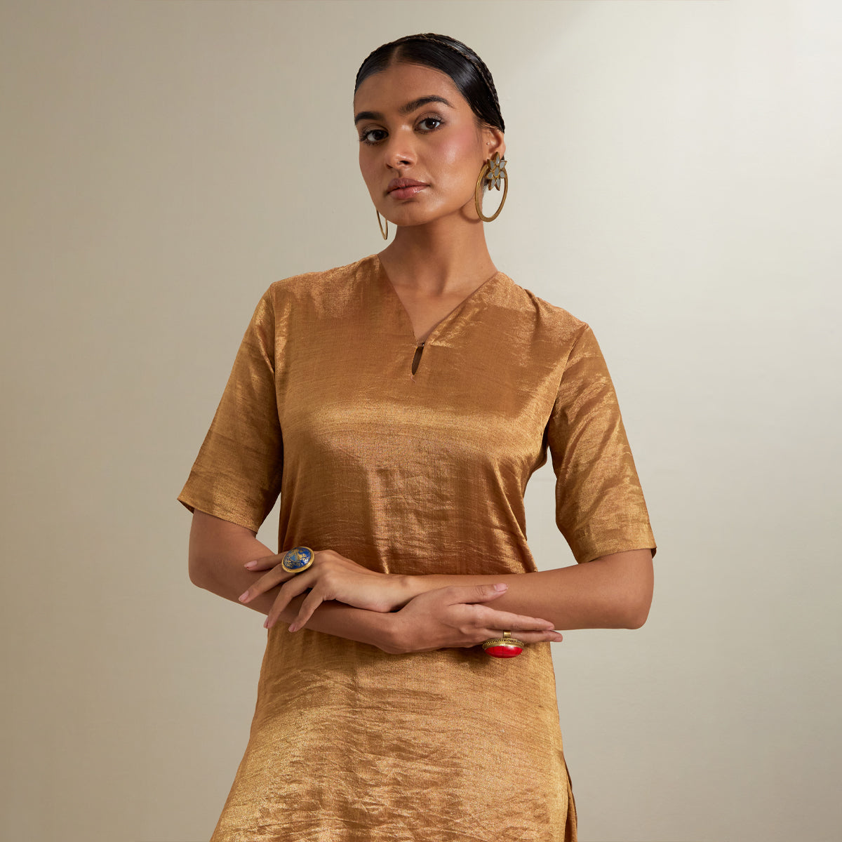 Gold Zari Short kurta and Sharara, with Hot Pink Embroidered Dupatta