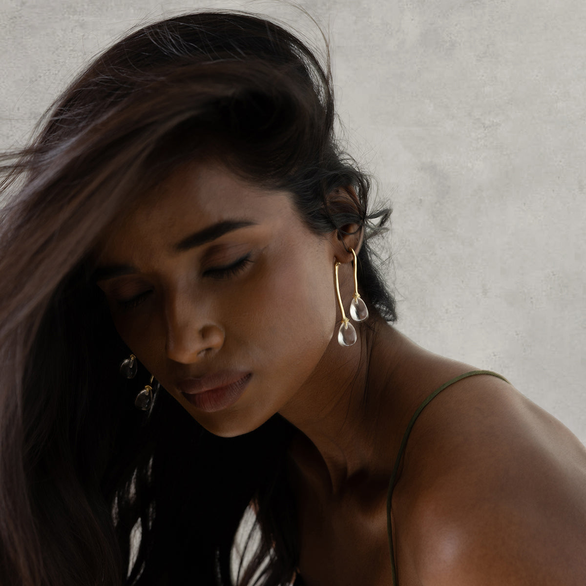 Dew Drop Earrings - Antique Gold & Clear