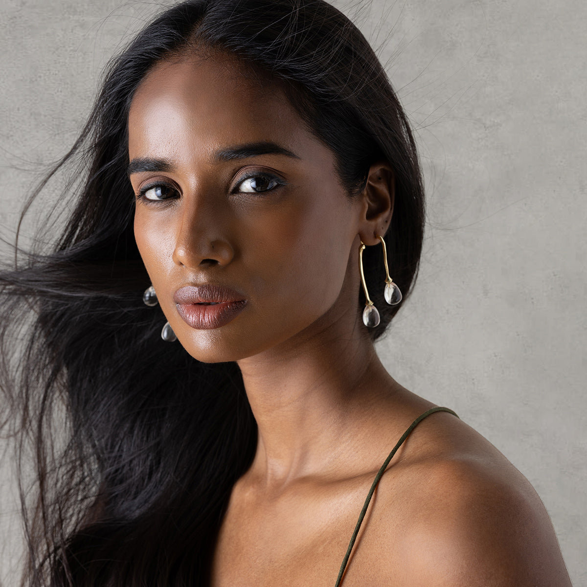 Dew Drop Earrings - Antique Gold & Clear
