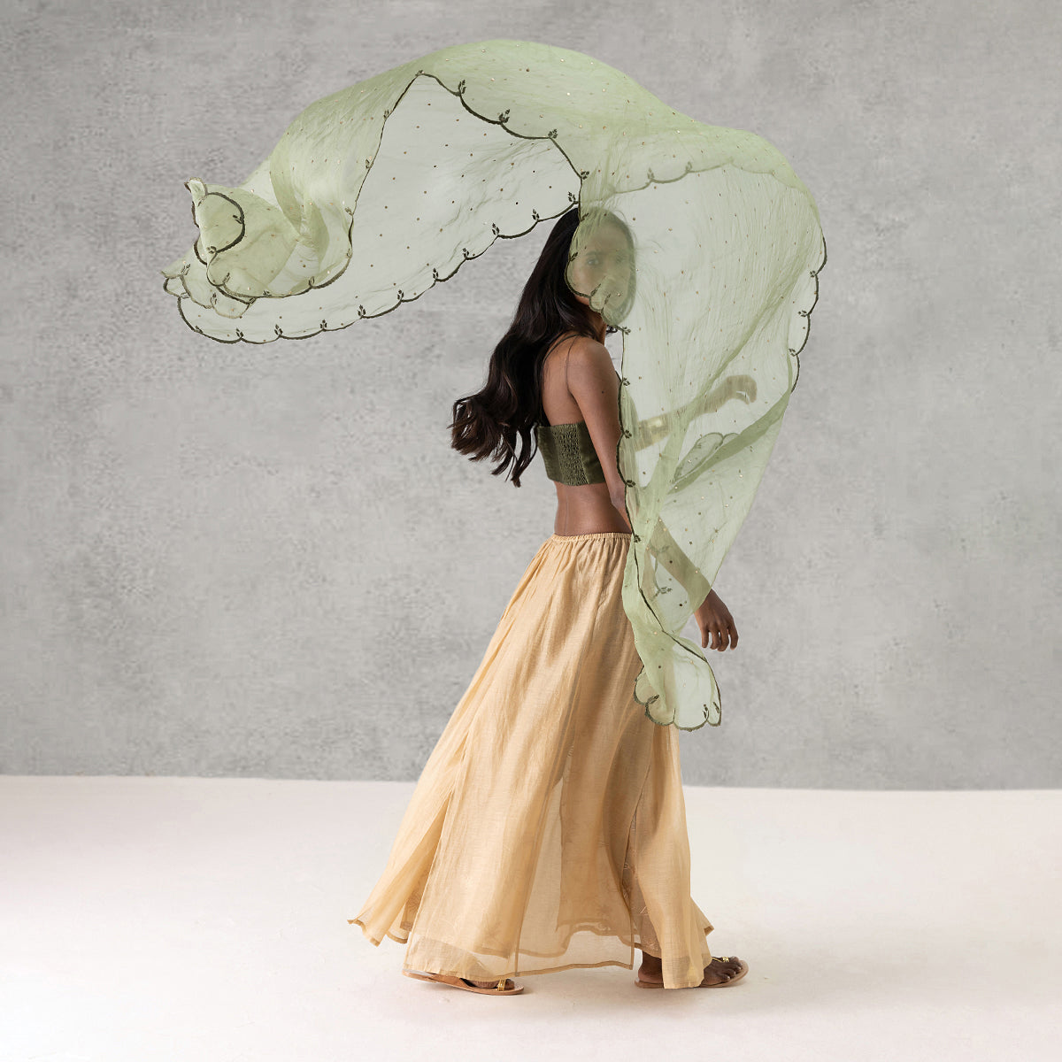 Mist Dupatta - Dark Green