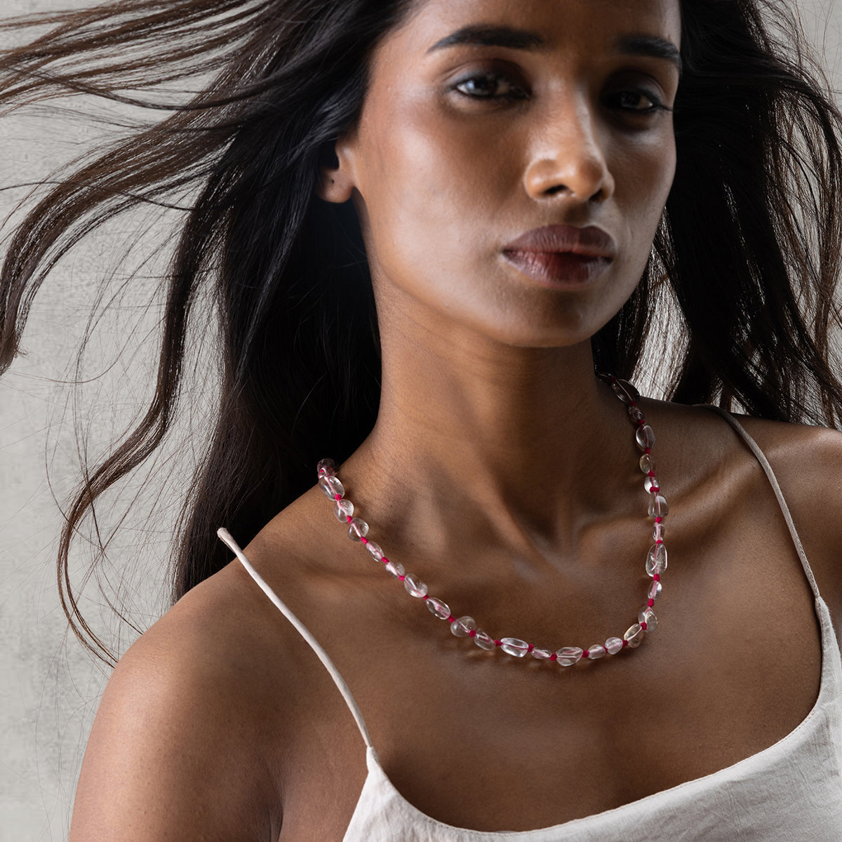 Dew Drop Necklace - Clear & Pink