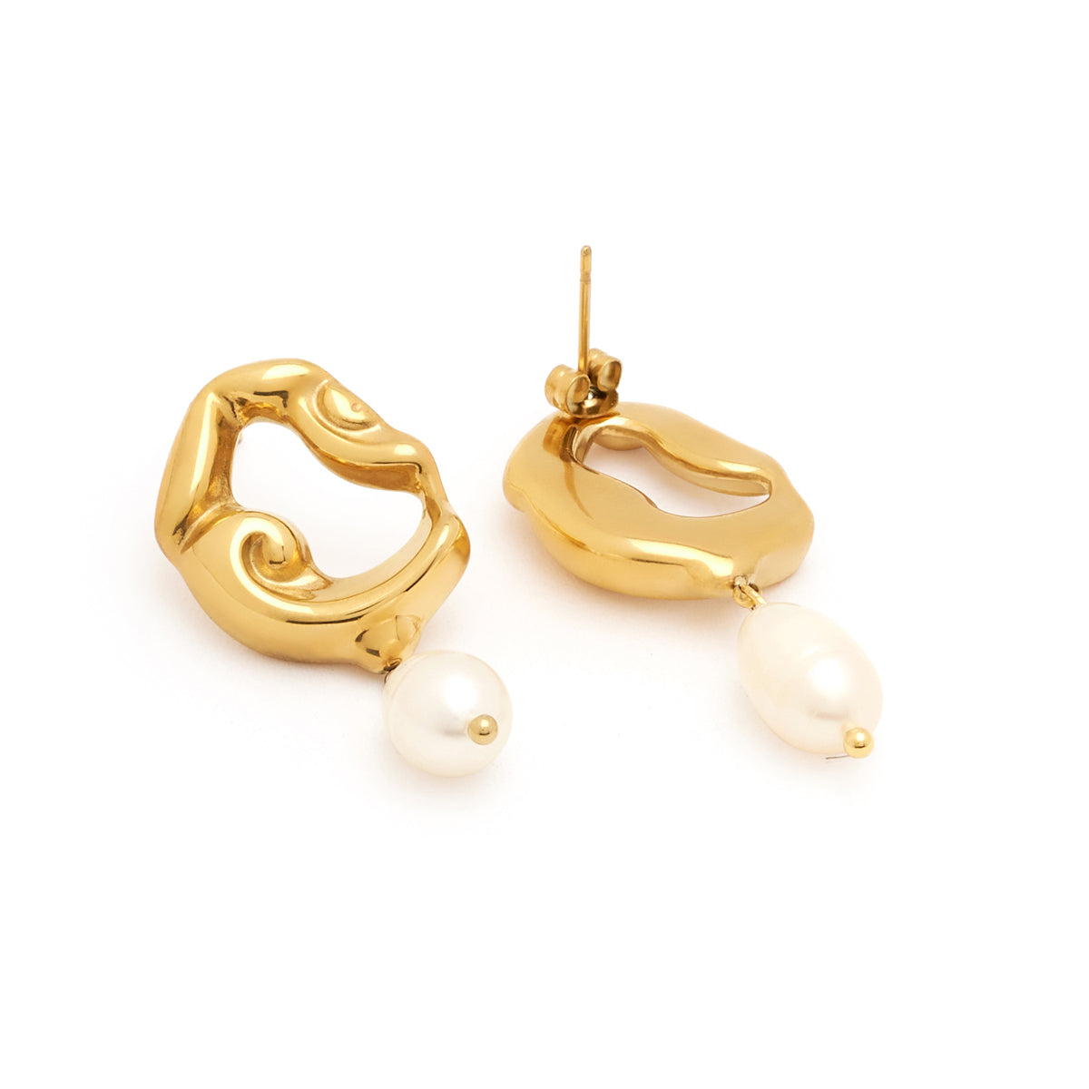 18KT Gold Plated Molten Pearl Drops Earings