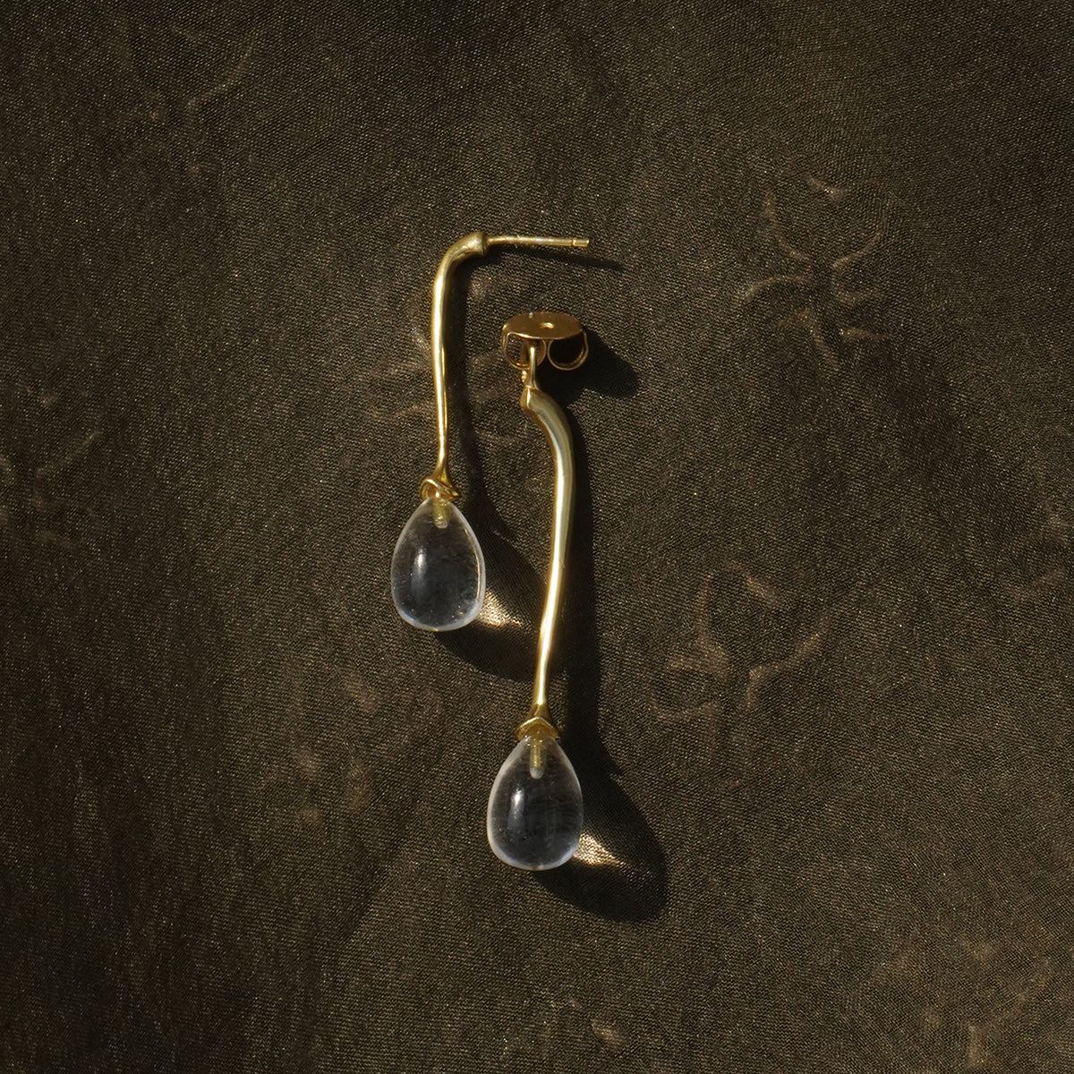 Dew Drop Earrings - Antique Gold & Clear