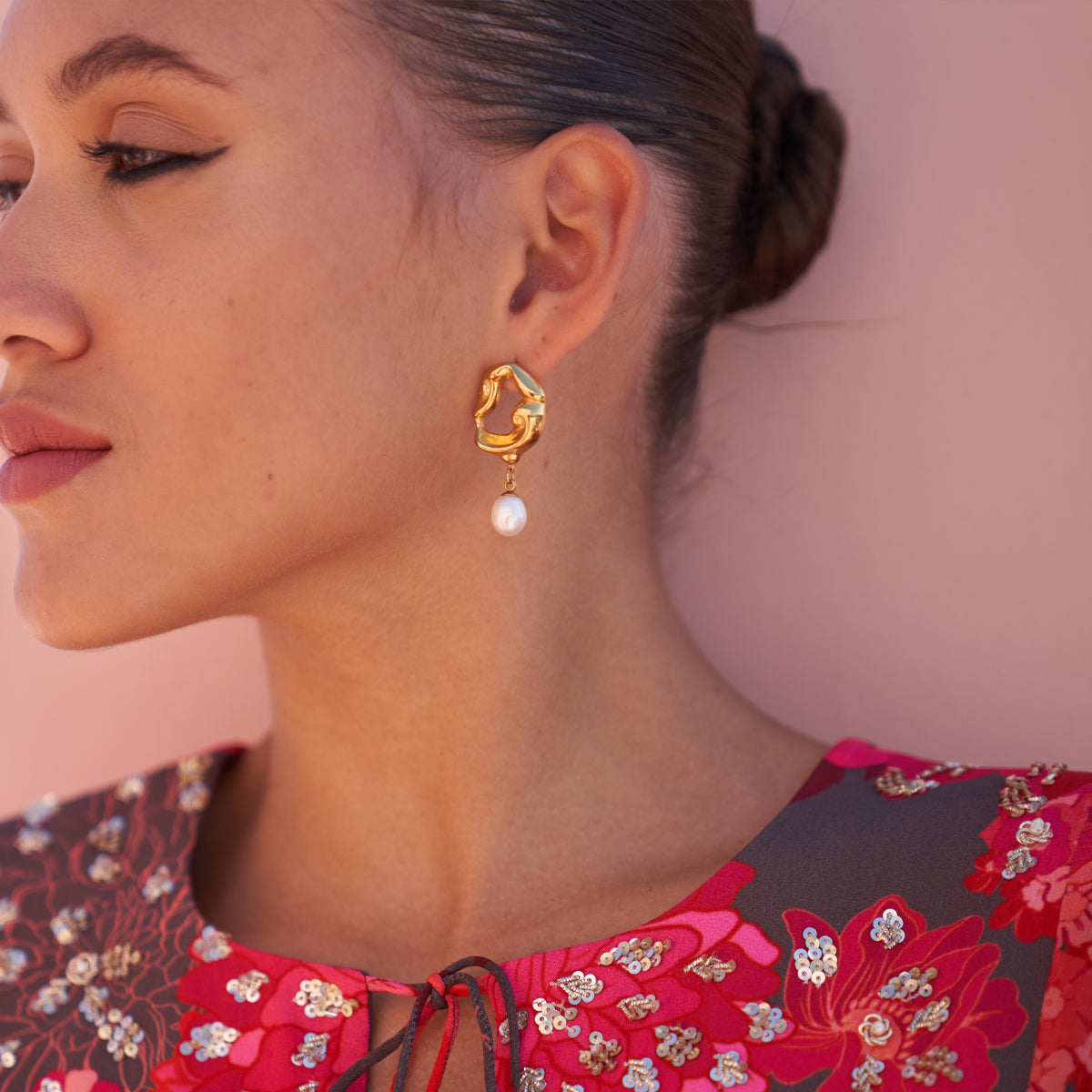 18KT Gold Plated Molten Pearl Drops Earings