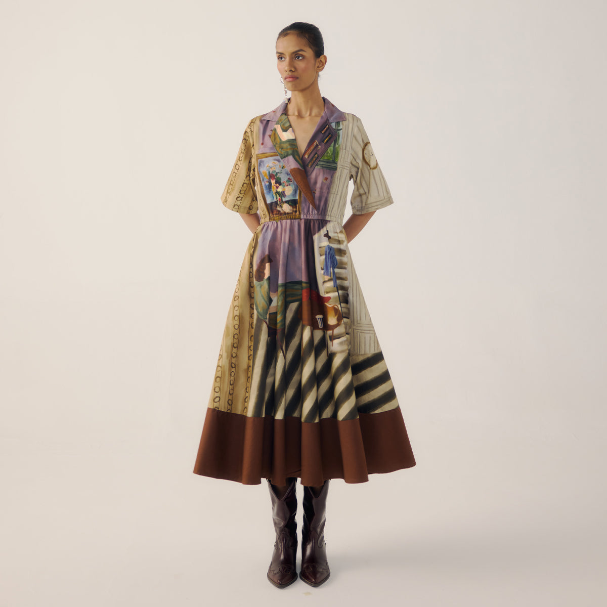 Living Room Print Blocked Dress