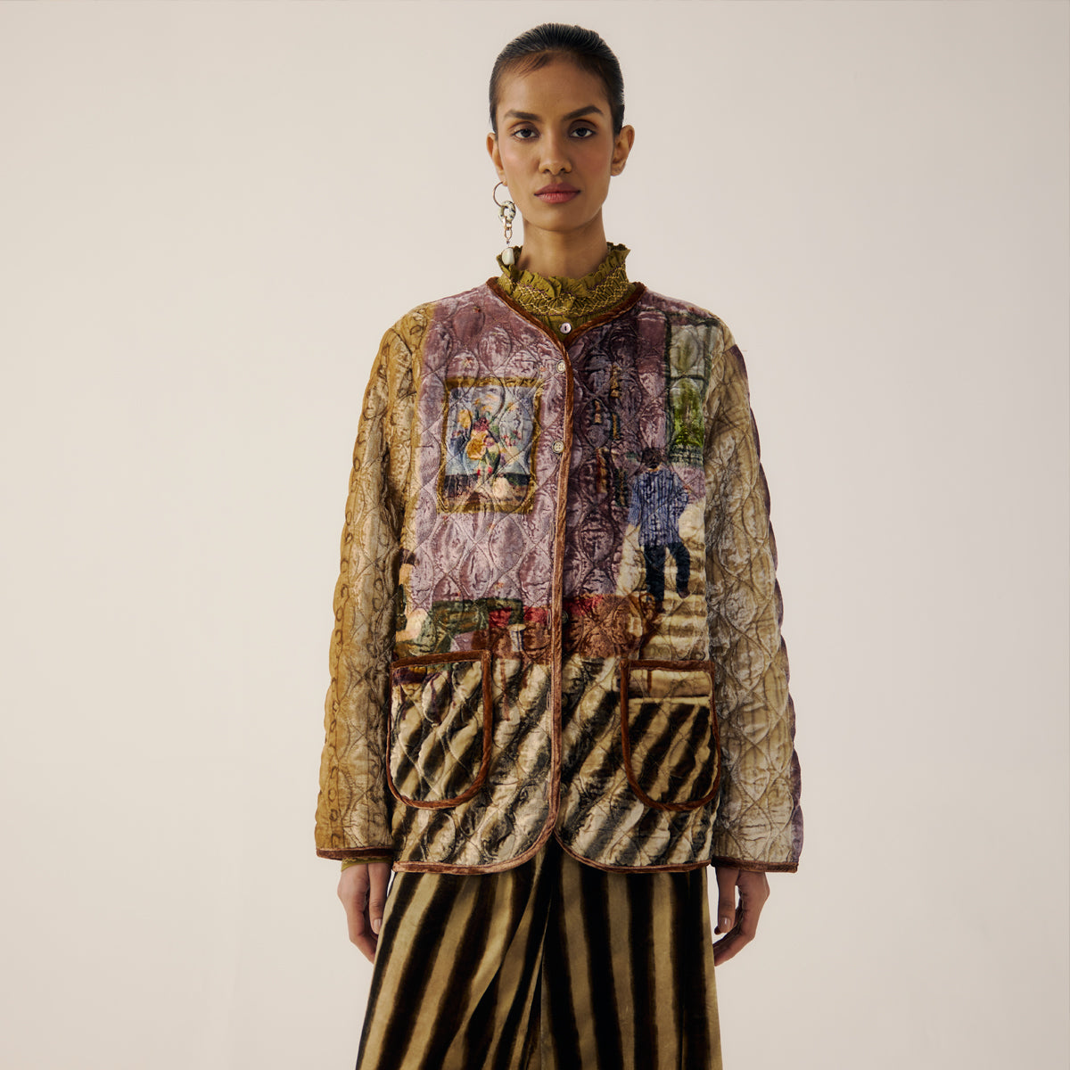 Living Room Collarless Quilted Jacket