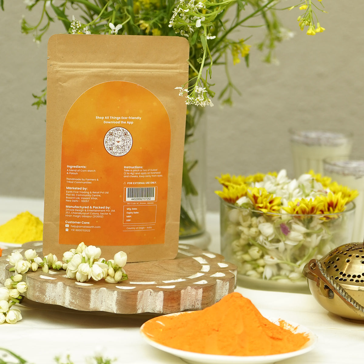 Natural Herbal Gulaal | Pink, Yellow, Green & Orange | Set of 4