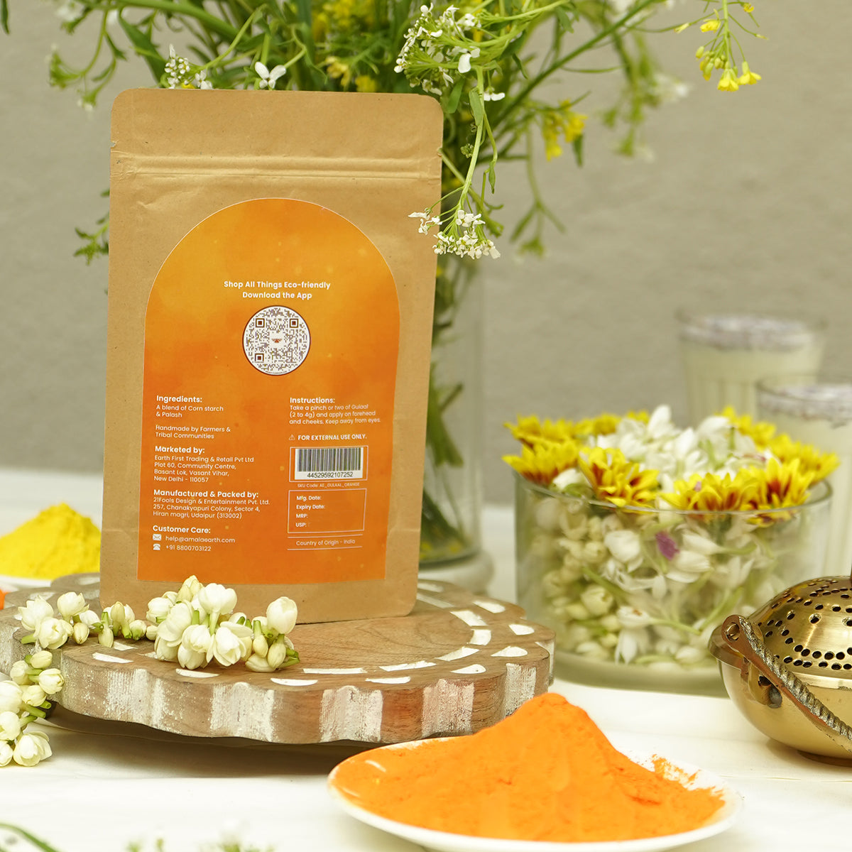 Natural Herbal Gulal | Green & Orange | 100 g | Set of 2